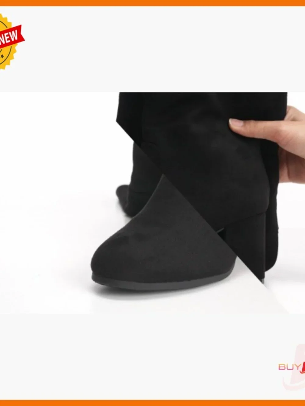 Stretch Microsuede Over-The-Knee Boots with Block Heel, Half-Zipper Closure